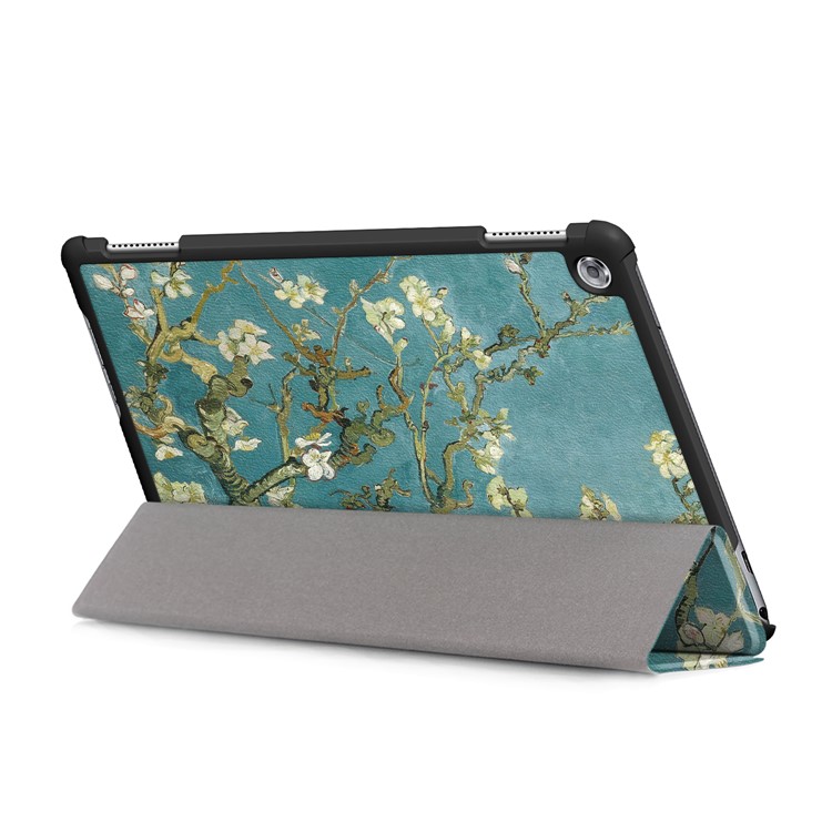 Pattern Printing Tri-fold Stand Leather Protective Cover for Huawei Mediapad C5 10 / M5 Lite 10 - Peach Blossom-7