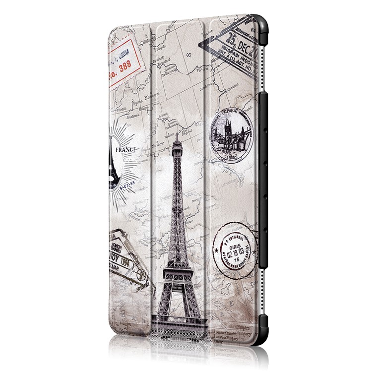 Pattern Printing Tri-fold Stand Leather Tablet Cover for Huawei Mediapad C5 10 / M5 Lite 10 - Eiffel Tower and Map-4