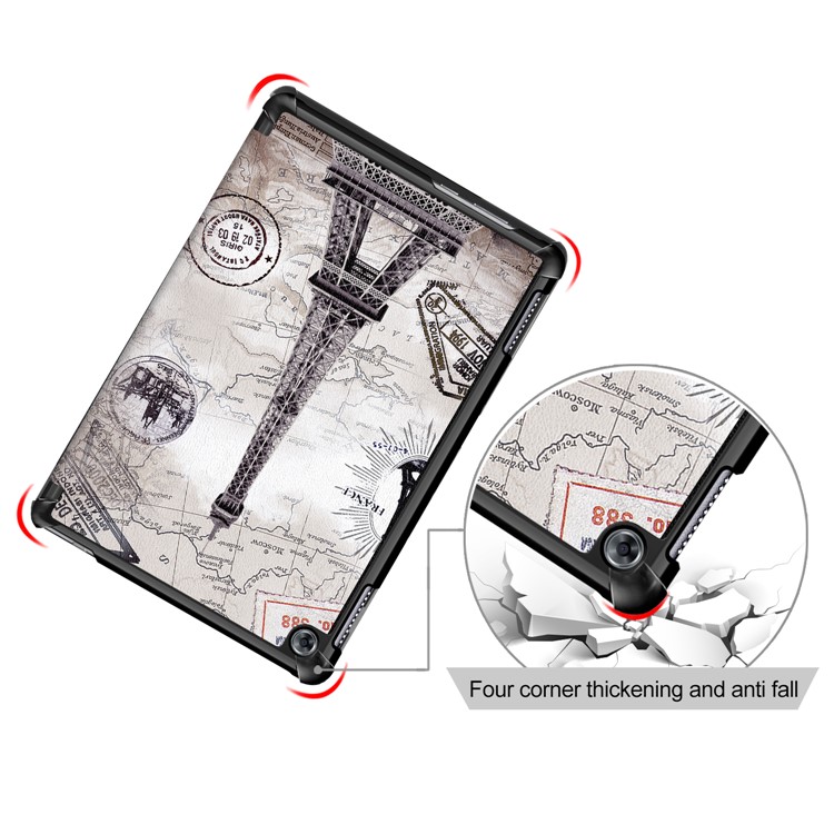 Pattern Printing Tri-fold Stand Leather Tablet Cover for Huawei Mediapad C5 10 / M5 Lite 10 - Eiffel Tower and Map-5