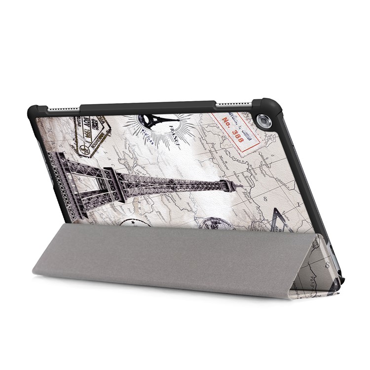Pattern Printing Tri-fold Stand Leather Tablet Cover for Huawei Mediapad C5 10 / M5 Lite 10 - Eiffel Tower and Map-7