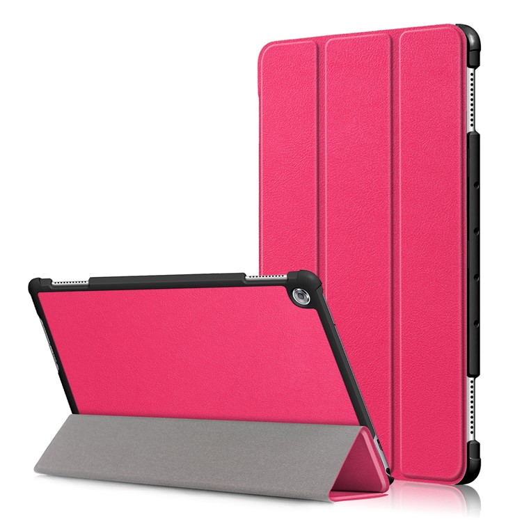 Tri-fold Stand Auto-wake/sleep Smart Leather Protection Case for Huawei Mediapad M5 Lite 10 - Rose-1