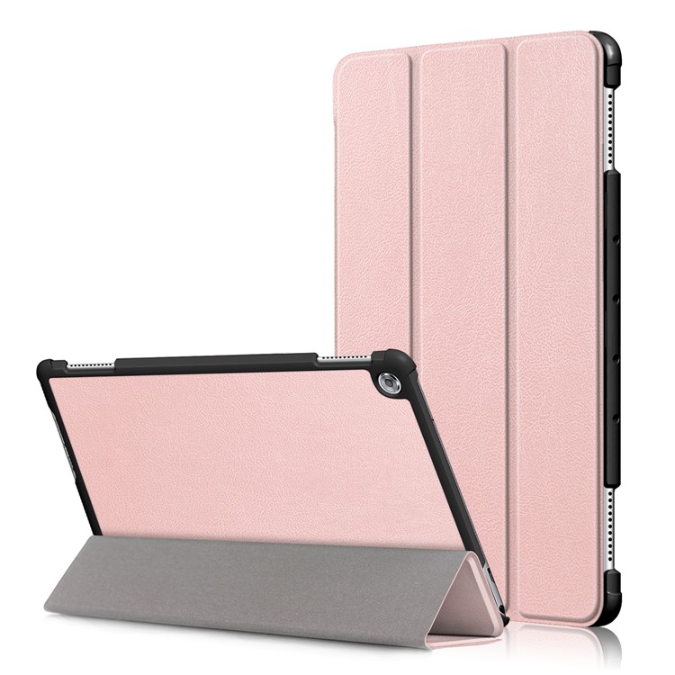 Tri-fold Stand Auto-wake/sleep Smart Leather Case Protector for Huawei Mediapad M5 Lite 10 - Rose Gold-1