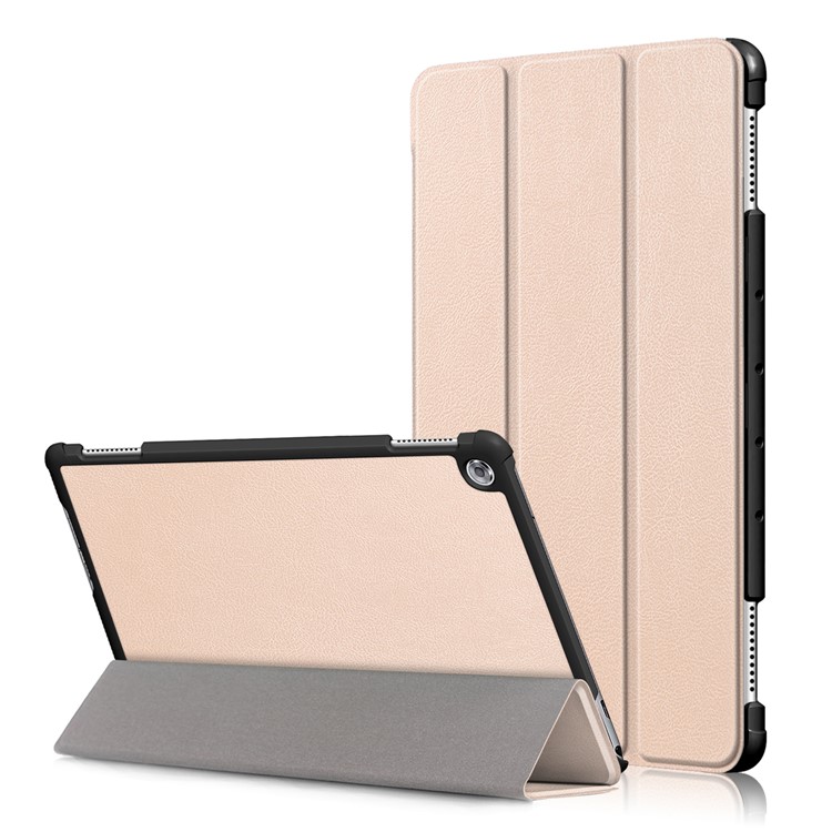 Auto-wake/sleep Smart Leather Tri-fold Stand Cover for Huawei Mediapad M5 Lite 10 - Gold-1