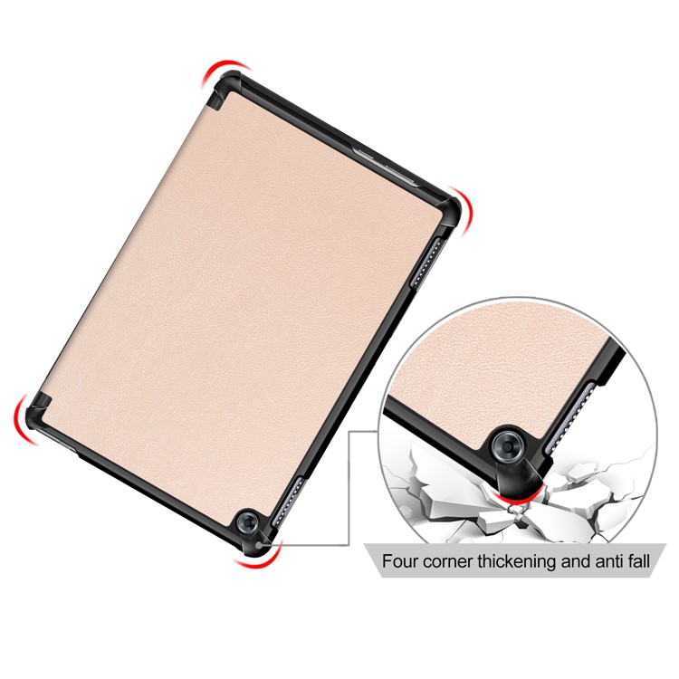 Para Huawei Mediapad M5 Lite 10.1 Tri-fold Stand Auto-wake / Caixa de Couro Inteligente do Sono - Ouro-5