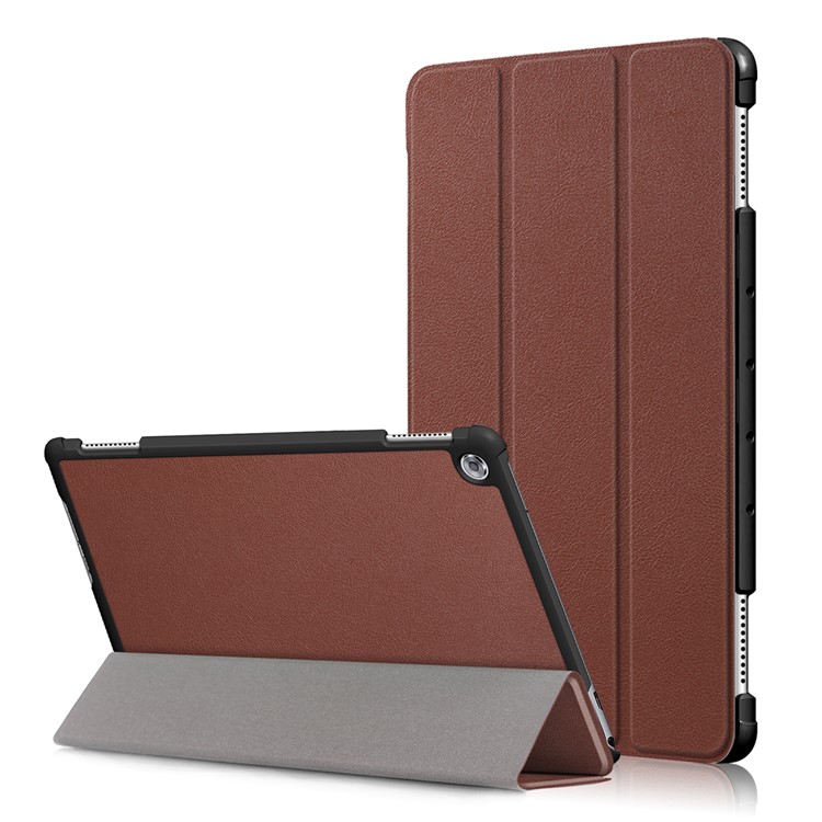Tri-fold Stand Auto-wake/sleep Smart Leather Protective Shell for Huawei Mediapad M5 Lite 10 - Brown-1
