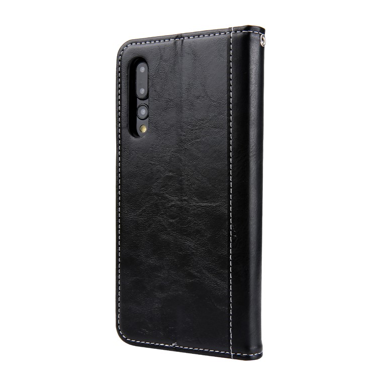 Stitching PU Leather Flip Case with Wallet and Stand for Huawei P20 Pro - Black-2