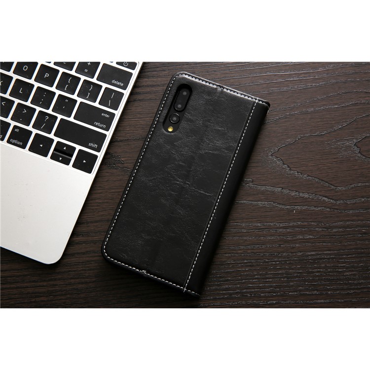 Stitching PU Leather Flip Case with Wallet and Stand for Huawei P20 Pro - Black-6