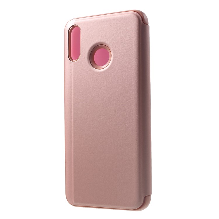 Custodia in Pelle di Vetratura a Specchio Elettroplante Vista in Pelle Per Huawei Nova 3 - Oro Rosa