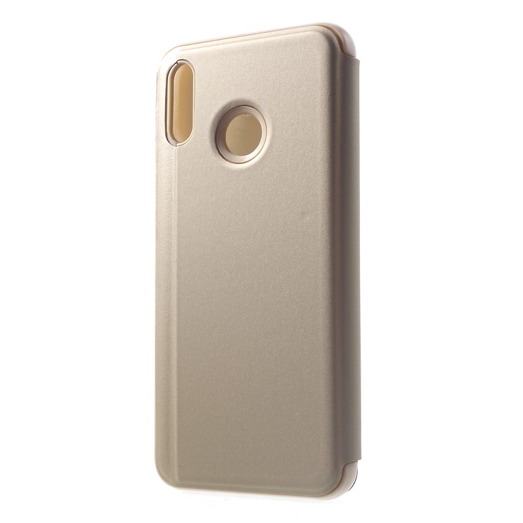 Electroplating Mirror Surface View Window Leather Stand Phone Case for Huawei nova 3i / P Smart+ - Gold-2