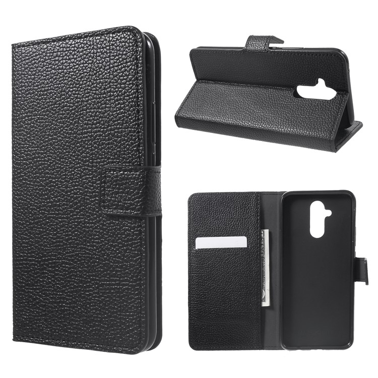 Litchi Peau Cuir PU Portefeuille Magnétique Support Téléphone Shell Pour Huawei Compagnon 20 Lite - Noir-1