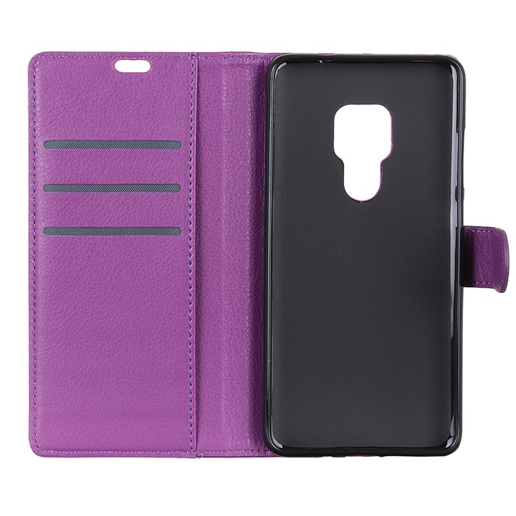 Litchi Skin Leather Wallet Cover for Huawei Mate 20 - Purple-5