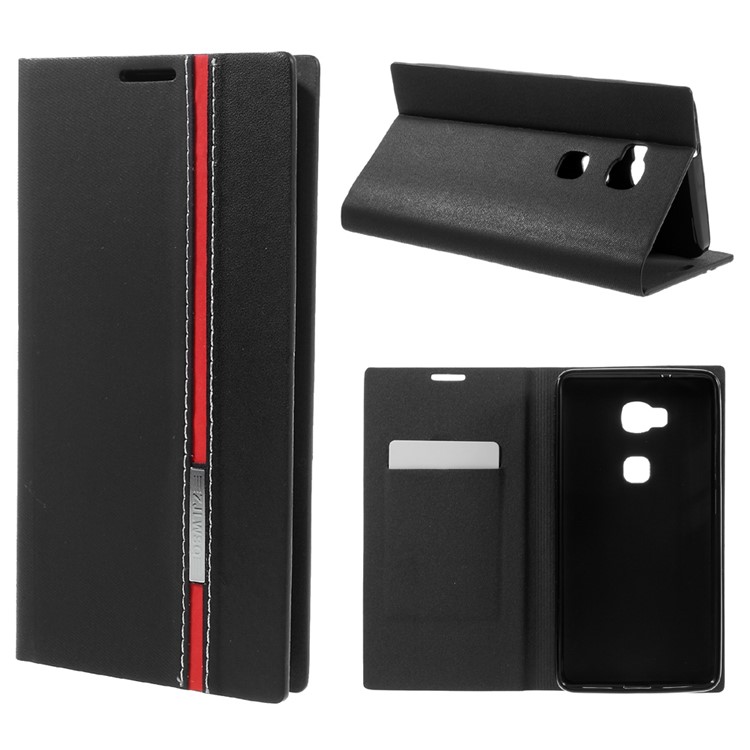 Dual-color Leather Card Holder Phone Case for Huawei Honor 5X/X5/GR5 - Black-1