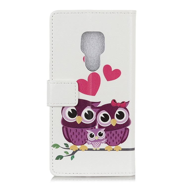 Pattern Printing Wallet Leather Phone Case for Huawei Mate 20 - Owls and Hearts-3