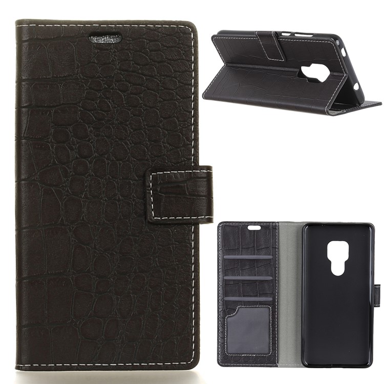 Vintage Crocodile Texture PU Leather Wallet Flip Case for Huawei Mate 20 - Black-1