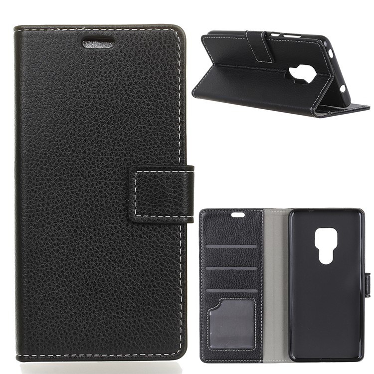 Litchi Texture Wallet Stand Leather Phone Case for Huawei Mate 20 - Black-1