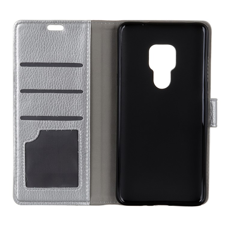 Litchi Texture Wallet Stand Leather Phone Accessory Case for Huawei Mate 20 - Silver-3