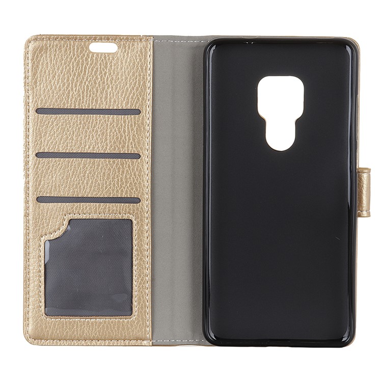 Litchi Texture Wallet Stand Leather Phone Casing Cover for Huawei Mate 20 - Gold-3