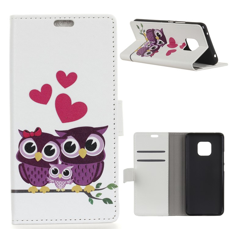 Pattern Printing Wallet Leather Phone Case for Huawei Mate 20 Pro - Owls and Hearts-1