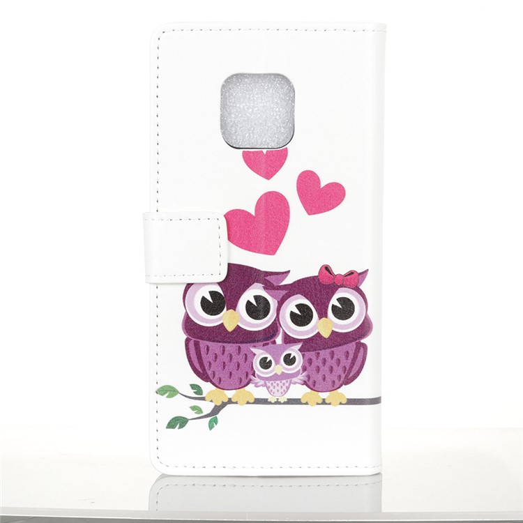 Pattern Printing Wallet Leather Phone Case for Huawei Mate 20 Pro - Owls and Hearts-3