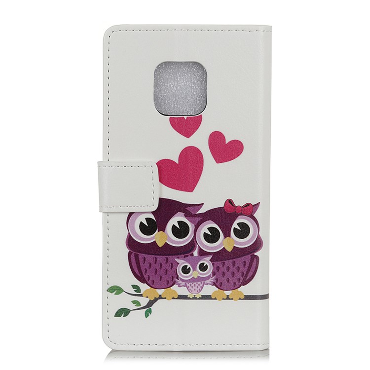 Pattern Printing Wallet Leather Phone Case for Huawei Mate 20 Pro - Owls and Hearts-4