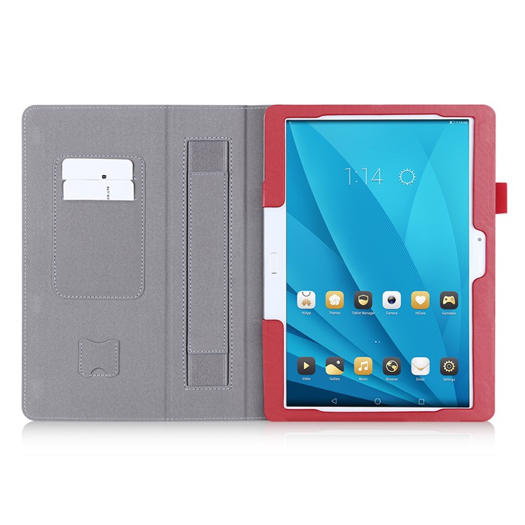 Leather Stand Case with Elastic Hand Strap for Huawei MediaPad M2 10.0 - Red-3