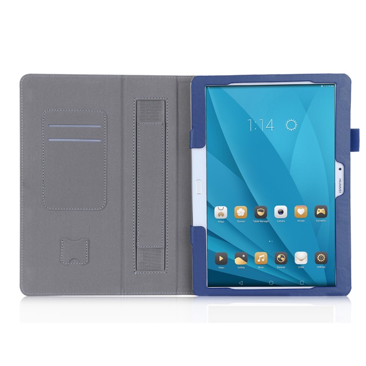 PU Leather Stand Shell with Elastic Hand Strap for Huawei MediaPad M2 10.0 - Blue-3