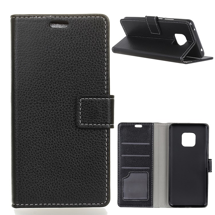 Litchi Texture Wallet Stand Leather Phone Case for Huawei Mate 20 Pro - Black-1