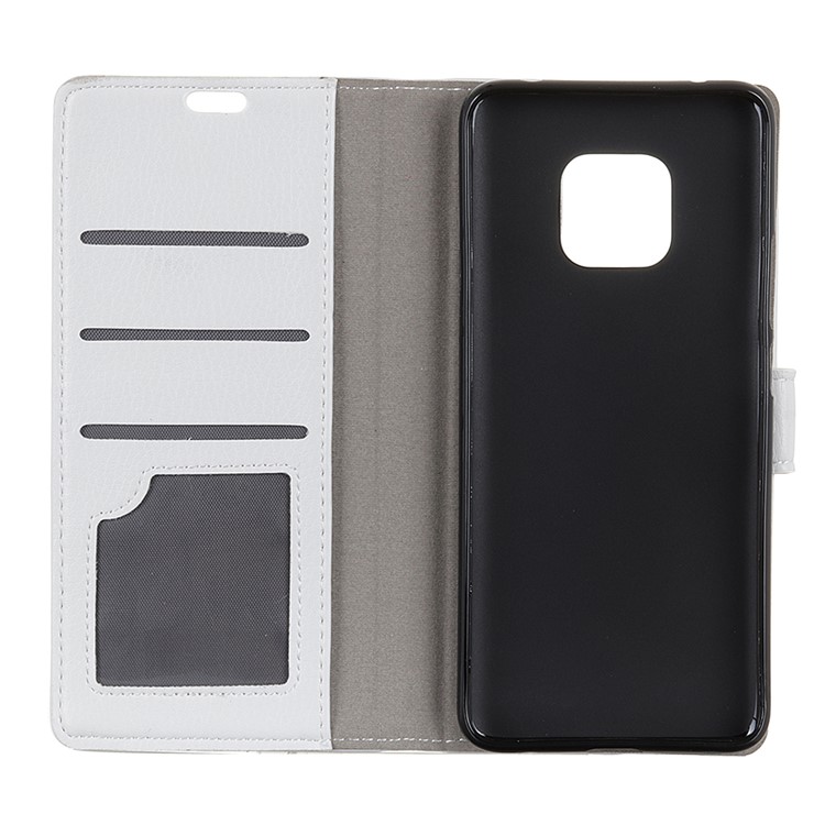 Litchi Texture Wallet Stand Leather Folio Phone Casing for Huawei Mate 20 Pro - White-3