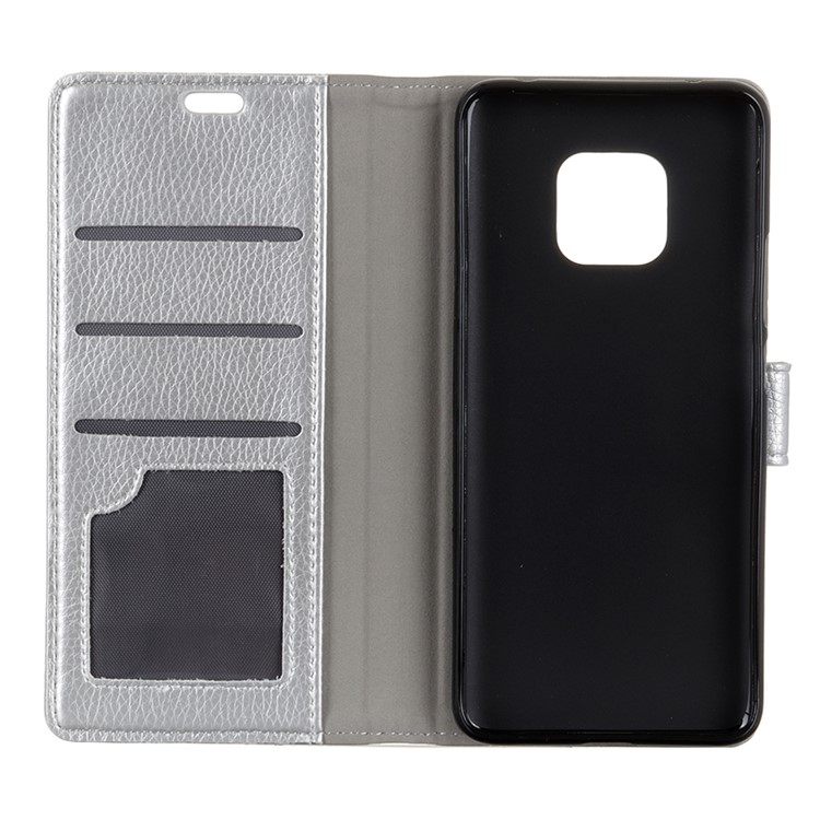 Litchi Texture Portefeuille Support Coque De Protection En Cuir Coque Pour Huawei Mate 20 Pro - Argent-3