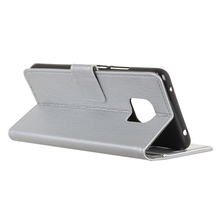 Litchi Texture Portefeuille Support Coque De Protection En Cuir Coque Pour Huawei Mate 20 Pro - Argent-4