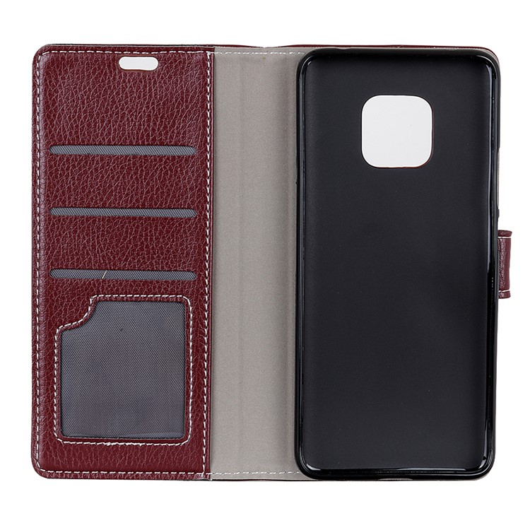 Litchi Texture Leather Wallet Stand Magnetic Cover Case for Huawei Mate 20 Pro - Brown-3