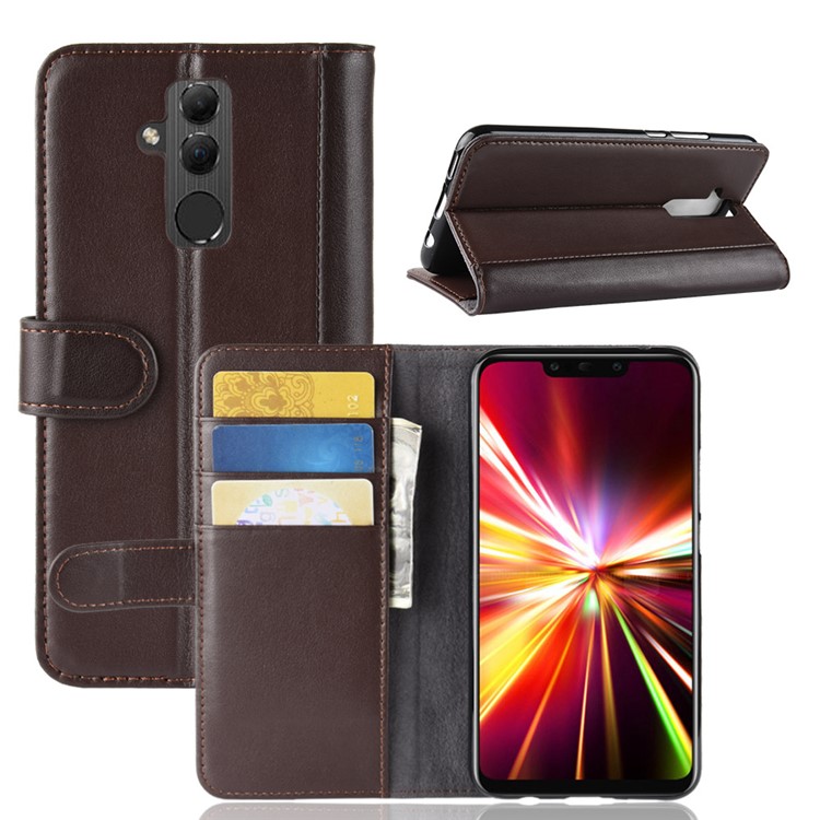 Genuine Split Leather Stand Flip Magnetic Cover with Card Holders for Huawei Mate 20 Lite - Brown-1