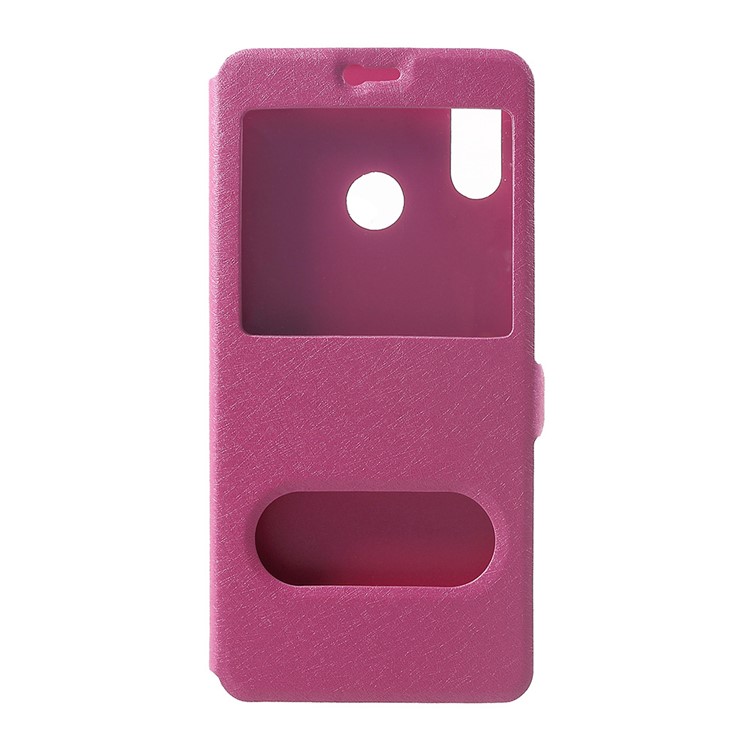 Silk Texture Dual Window Leather Mobile Phone Shell for Huawei nova 3i / P Smart Plus - Rose-1