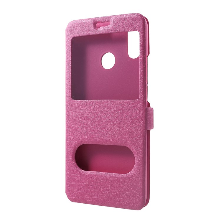 Silk Texture Dual Window Leather Mobile Phone Shell for Huawei nova 3i / P Smart Plus - Rose-2