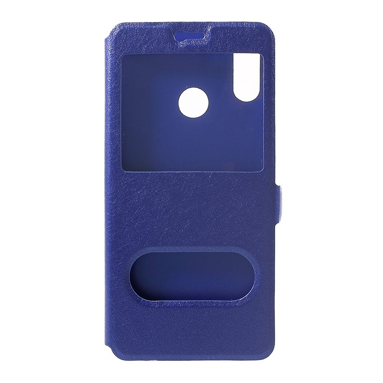 Silk Texture Dual Window Leather Case Cover with Stand for Huawei nova 3i / P Smart Plus - Blue-1
