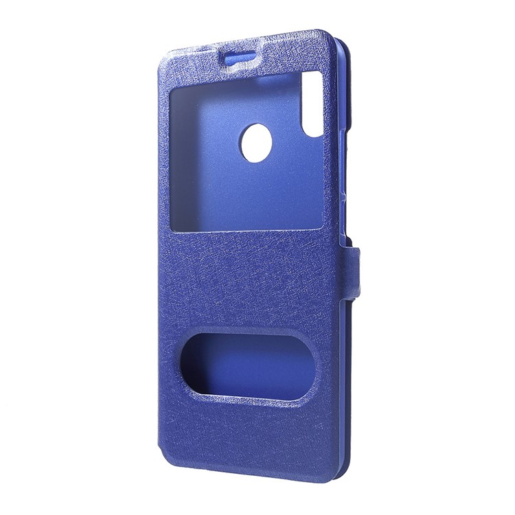 Silk Texture Dual Window Leather Case Cover with Stand for Huawei nova 3i / P Smart Plus - Blue-2