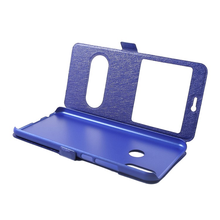 Silk Texture Dual Window Leather Case Cover with Stand for Huawei nova 3i / P Smart Plus - Blue-5