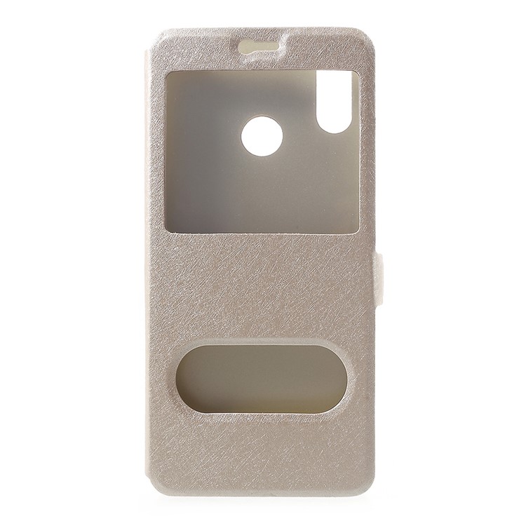 Silk Texture Leather Mobile Phone Case with Dual Window / Stand for Huawei nova 3i / P Smart Plus - Gold-1