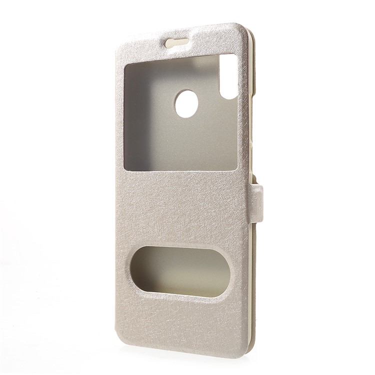 Silk Texture Leather Mobile Phone Case with Dual Window / Stand for Huawei nova 3i / P Smart Plus - Gold-2