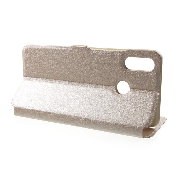 Silk Texture Leather Mobile Phone Case with Dual Window / Stand for Huawei nova 3i / P Smart Plus - Gold-4