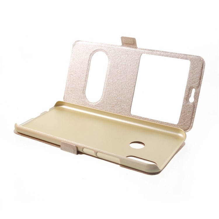 Silk Texture Leather Mobile Phone Case with Dual Window / Stand for Huawei nova 3i / P Smart Plus - Gold-5