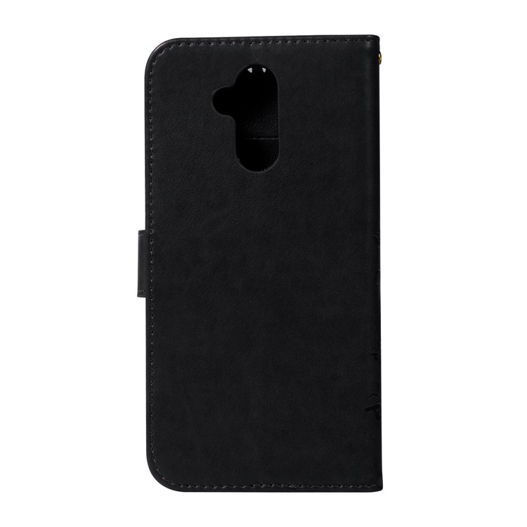Imprint Butterfly Flower Stand Wallet Leather Protector Casing for Huawei Mate 20 Lite / Maimang 7 - Black-2