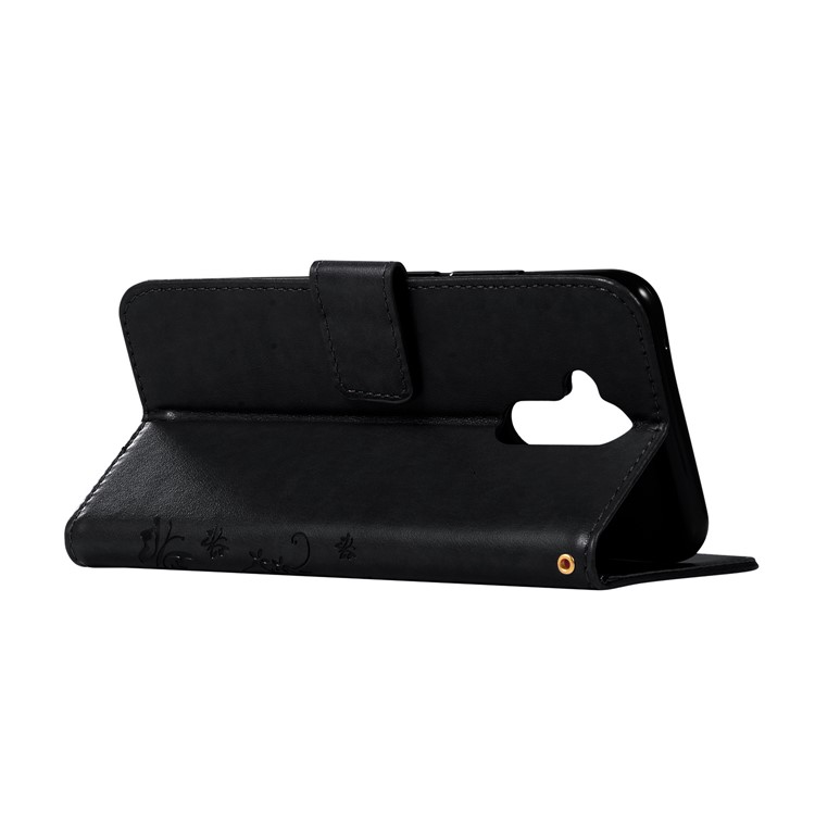 Imprint Butterfly Flower Stand Wallet Leather Protector Casing for Huawei Mate 20 Lite / Maimang 7 - Black-4