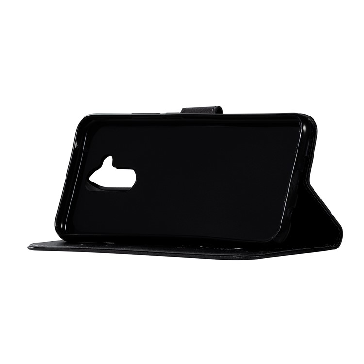 Imprint Butterfly Flower Stand Wallet Leather Protector Casing for Huawei Mate 20 Lite / Maimang 7 - Black-5