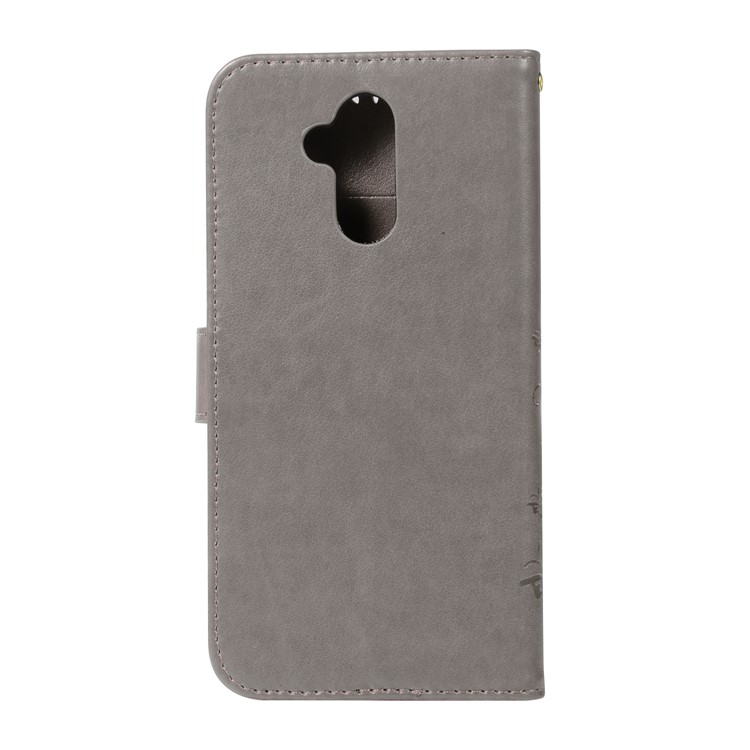 Imprint Butterfly Flower Stand Wallet Leather Protector Case for Huawei Mate 20 Lite / Maimang 7 - Grey-2