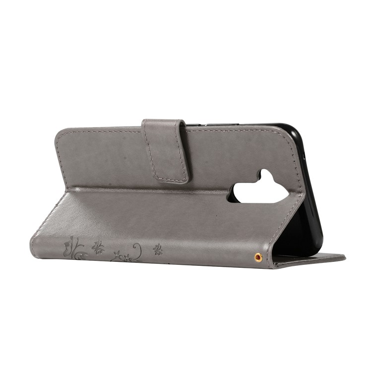 Imprint Butterfly Flower Stand Wallet Leather Protector Case for Huawei Mate 20 Lite / Maimang 7 - Grey-4