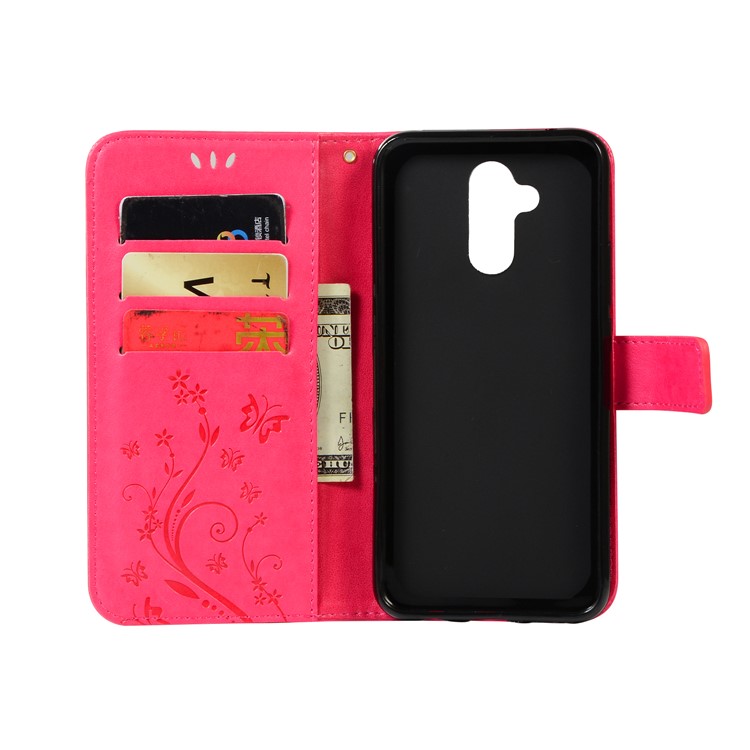 Imprint Butterfly Flower Stand Wallet Leather Protector Cover for Huawei Mate 20 Lite / Maimang 7 - Red-3
