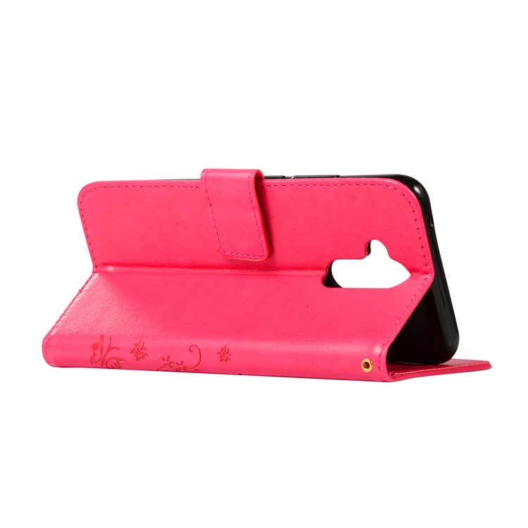 Imprint Butterfly Flower Stand Wallet Leather Protector Cover for Huawei Mate 20 Lite / Maimang 7 - Red-4