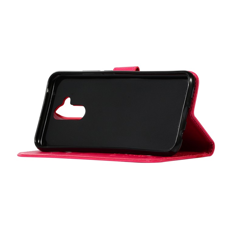 Imprint Butterfly Flower Stand Wallet Leather Protector Cover for Huawei Mate 20 Lite / Maimang 7 - Red-5