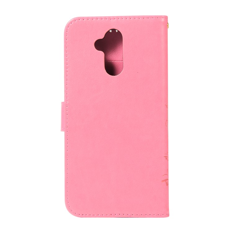 Imprint Butterfly Flower Stand Wallet Leather Protector Shell for Huawei Mate 20 Lite / Maimang 7 - Rose-2